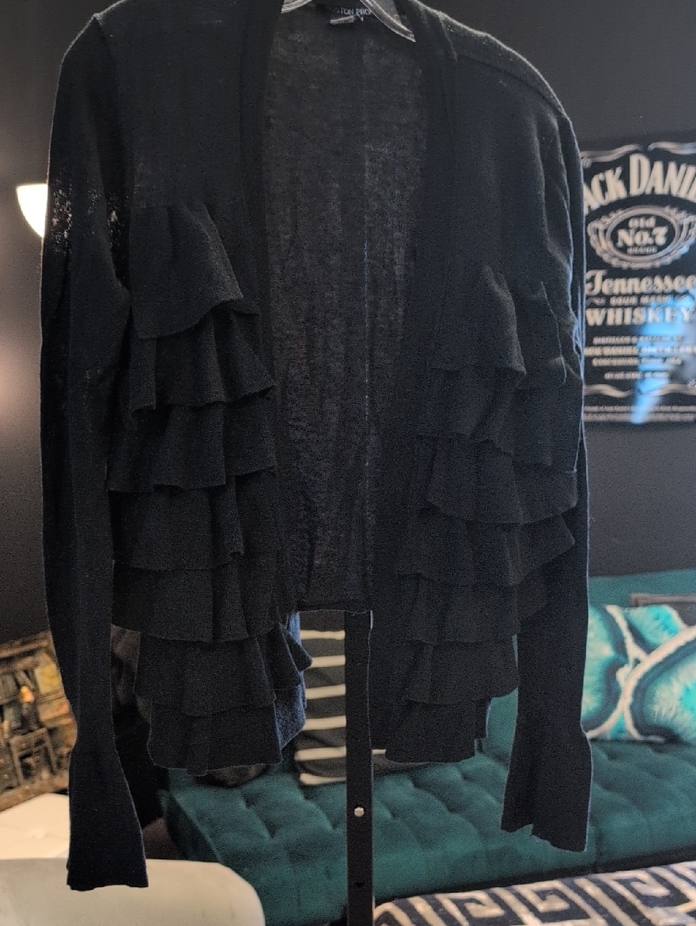Boston Proper Black Ruffled Open-Front Cardigan